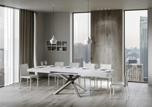 Tavolo Allungabile Piano VOLANTIS design Moderno Dimensioni 90x120xh77 cm estensibile fino a 224 cm telaio 4 colori piano in Legno di Frassino Bianco Frassino