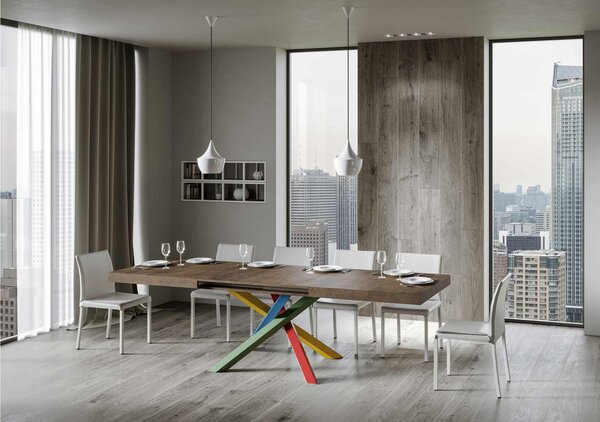 Tavolo Allungabile Piano VOLANTIS design Moderno Dimensioni 90x120xh77 cm estensibile fino a 224 cm telaio 4 colori piano in Legno di Frassino Noce