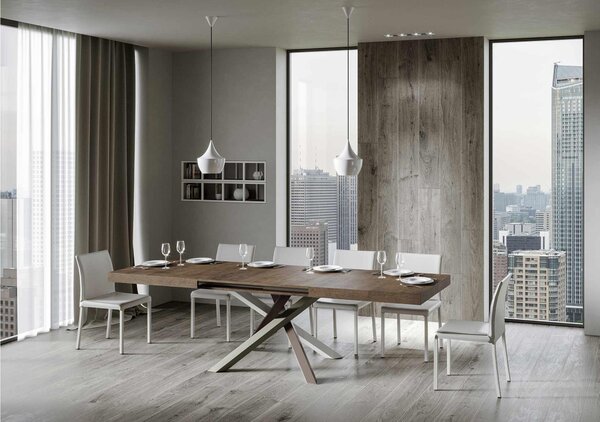Tavolo Allungabile Piano VOLANTIS design Moderno Dimensioni 90x120xh77 cm estensibile fino a 224 cm telaio 4 colori piano in Legno di Frassino Noce