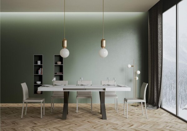 Tavolo Allungabile Piano TRAFFIC design Industriale Dimensioni 90x120xh77 cm estensibile fino a 224 cm telaio Antracite piano in Legno di Frassino Bianco Frassino