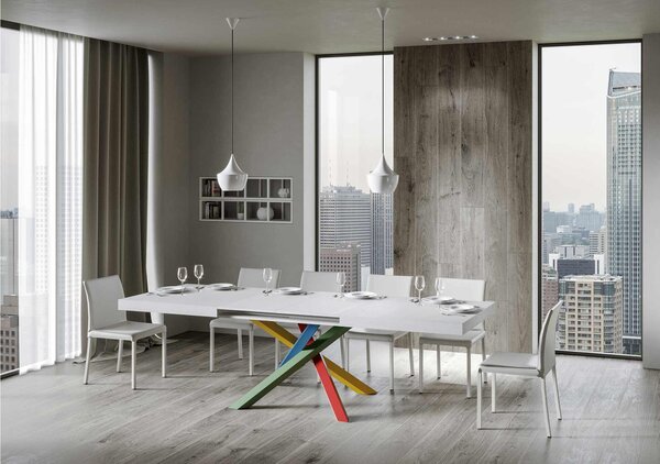 Tavolo Allungabile Piano VOLANTIS design Moderno Dimensioni 90x120xh77 cm estensibile fino a 224 cm telaio 4 colori piano in Legno di Frassino Bianco Frassino