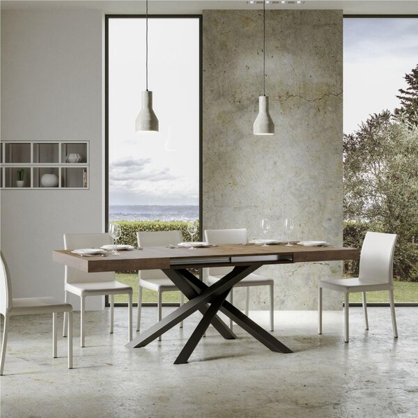 Tavolo Allungabile Piano VOLANTIS design Moderno Dimensioni 90x140x h77 cm estensibile fino a 244 cm telaio ANTRACITE piano in Legno di Frassino Noce