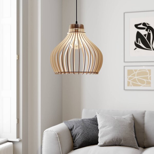 Lampada a sospensione Barrel TEMAR LIGHTING, dimmerabile, Legno chiaro, Soggiorno / Sala da pranzo, Legno, Campagna / Rustiche, Lampada a sospensione