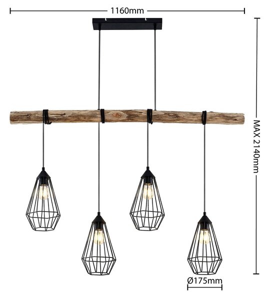 Lampada a sospensione Eldarion Lindby, dimmerabile, Legno chiaro, Soggiorno / Sala da pranzo, Metallo, Campagna / Rustiche, Lampada a sospensione