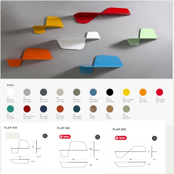 Mensola da Parete in acciaio sagomato verniciato a polvere FLAP 600 Ali Di Farfalla Dimensioni 59x29xh26 cm colore Giallo Maya