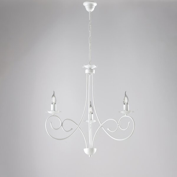 Lampadario Alma in ferro laccato bianco con decorazione shabby 3 luci , altezza 60 Cm, Cavo allungabile fino a 120 Cm, larghezza 50 Cm