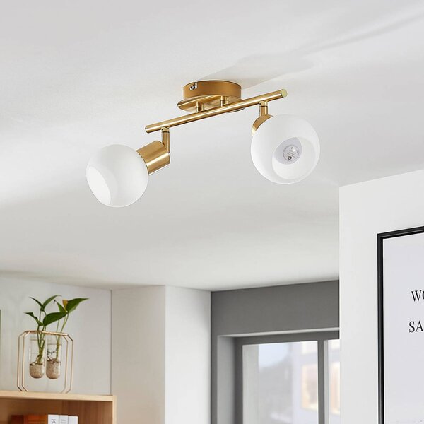 Faretto a soffitto ELAINA Lindby, dimmerabile, Ottone / Oro, Soggiorno / Sala da pranzo, Metallo, Moderno, Plafoniera