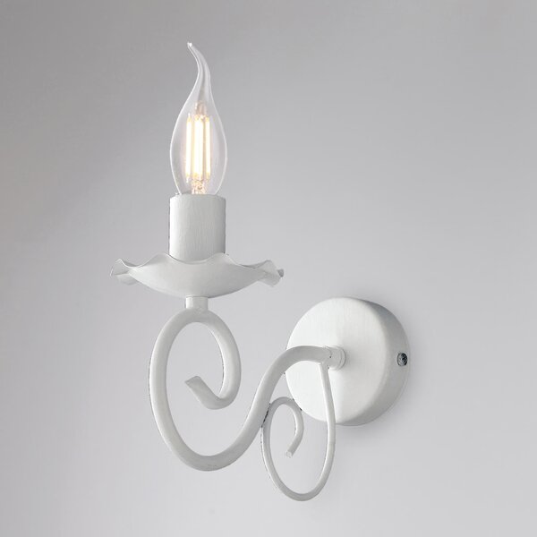 Applique Alma in ferro laccato bianco con decorazione shabby 1 luce , altezza 17 Cm , larghezza 23 Cm
