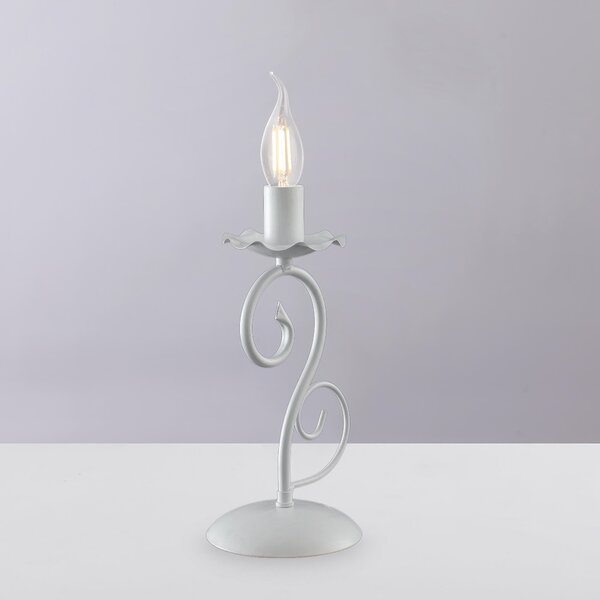 Lumetto Alma in ferro laccato bianco con decorazione shabby 1 luce , altezza 28 Cm , larghezza 13 Cm
