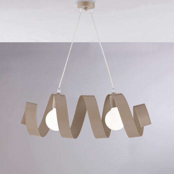 Sospensione Helix in ferro laccato tortora 2 luci , altezza 20 Cm, Cavo allungabile fino a 120 Cm, larghezza 54 Cm