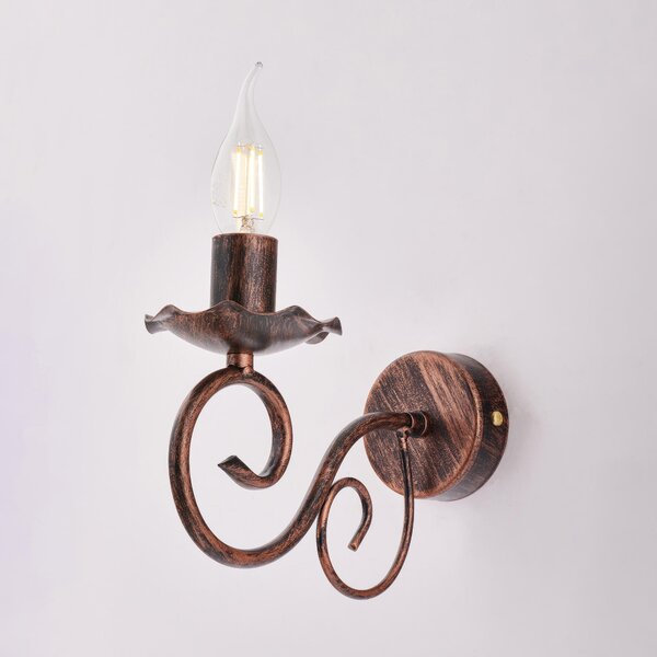 Applique Alma in ferro laccato nero con decorazione rame 1 luce , altezza 17 Cm , larghezza 23 Cm