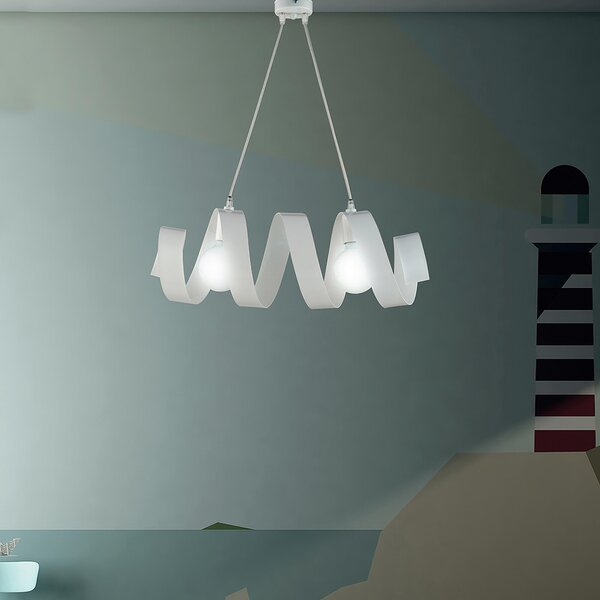 Sospensione Helix in ferro laccato bianco 2 luci , altezza 20 Cm, Cavo allungabile fino a 120 Cm, larghezza 54 Cm