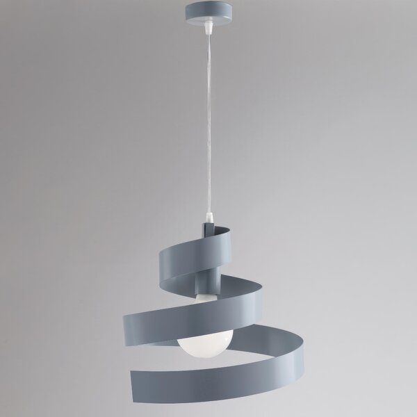 Sospensione Helix in ferro laccato grigio 1 luce, altezza 23 Cm, Cavo allungabile fino a 123, larghezza 30 Cm