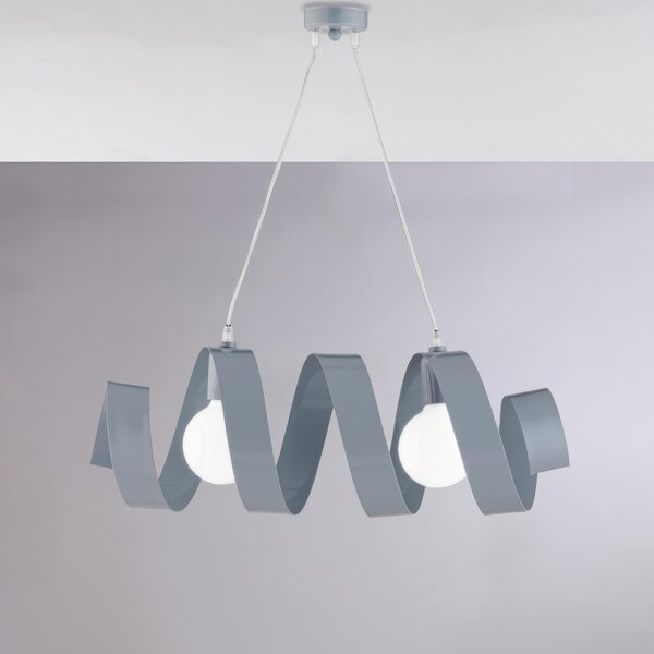Sospensione Helix in ferro laccato grigio 2 luci , altezza 20 Cm, Cavo allungabile fino a 120 Cm, larghezza 54 Cm