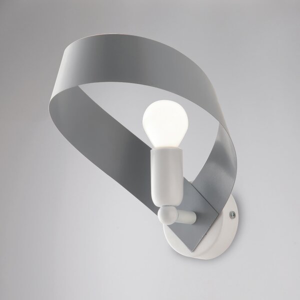 Applique Primula in ferro laccato bianco e grigio 1 luce, altezza 19 Cm, larghezza 26 Cm