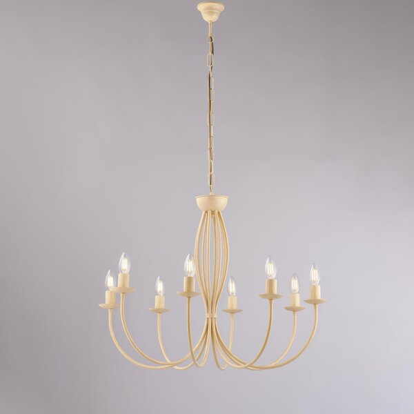 Lampadario Botte in ferro laccato avorio con decorazione decap� 8 luci , altezza 60 Cm, Cavo allungabile fino a 120 Cm, larghezza 74 Cm