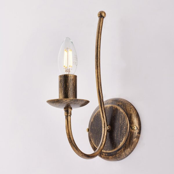 Applique Botte in ferro laccato marrone con decorazione oro 1 luce , altezza 31 Cm, larghezza 21 Cm