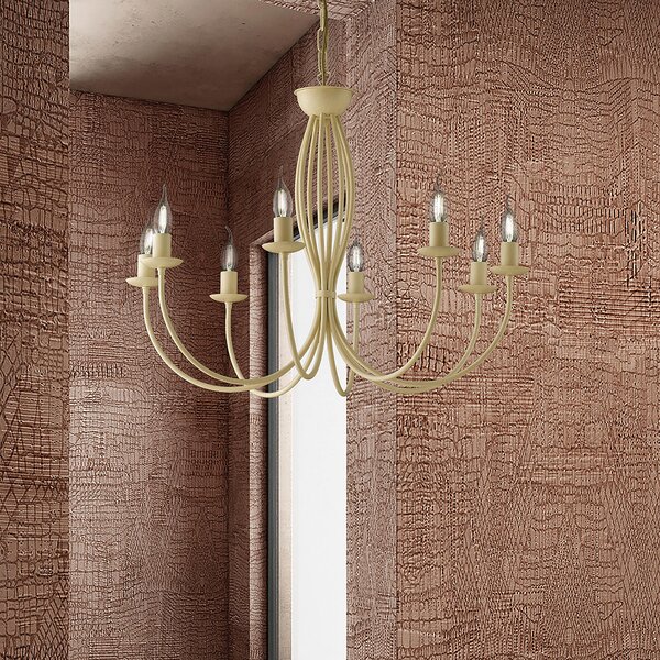 Lampadario Botte in ferro laccato avorio con decorazione decap� 8 luci , altezza 60 Cm, Cavo allungabile fino a 120 Cm, larghezza 74 Cm