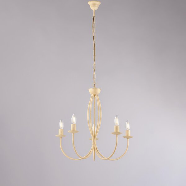 Lampadario Botte in ferro laccato avorio con decorazione decap� 5 luci , altezza 53 Cm, Cavo allungabile fino a 113 Cm, larghezza 55 Cm