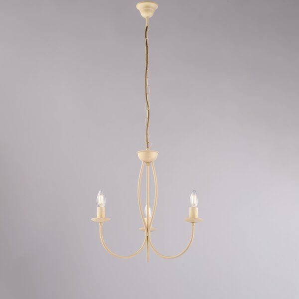 Lampadario Botte in ferro laccato avorio con decorazione decap� 3 luci , altezza 50 Cm, Cavo allungabile fino a 110 Cm, larghezza 45 Cm