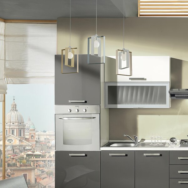 Sospensione Duplo in ferro laccata avorio e tortora 1 luce, altezza 40 Cm, Cavo allungabile fino a 110 Cm, larghezza 25 Cm
