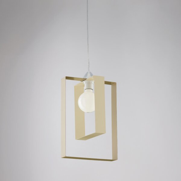 Sospensione Duplo in ferro laccata avorio e tortora 1 luce, altezza 40 Cm, Cavo allungabile fino a 110 Cm, larghezza 25 Cm