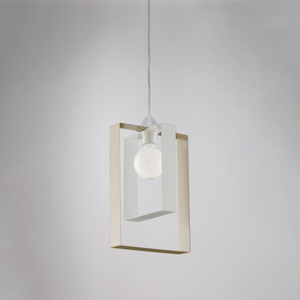 Sospensione Duplo in ferro laccata bianco e tortora 1 luce, altezza 40 Cm, Cavo allungabile fino a 110 Cm, larghezza 25 Cm