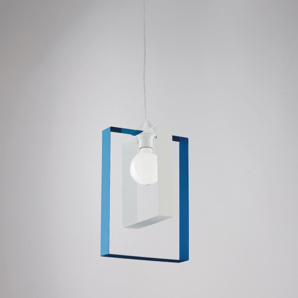 Sospensione Duplo in ferro laccata bianco e azzurro 1 luce, altezza 40 Cm, Cavo allungabile fino a 110 Cm, larghezza 25 Cm