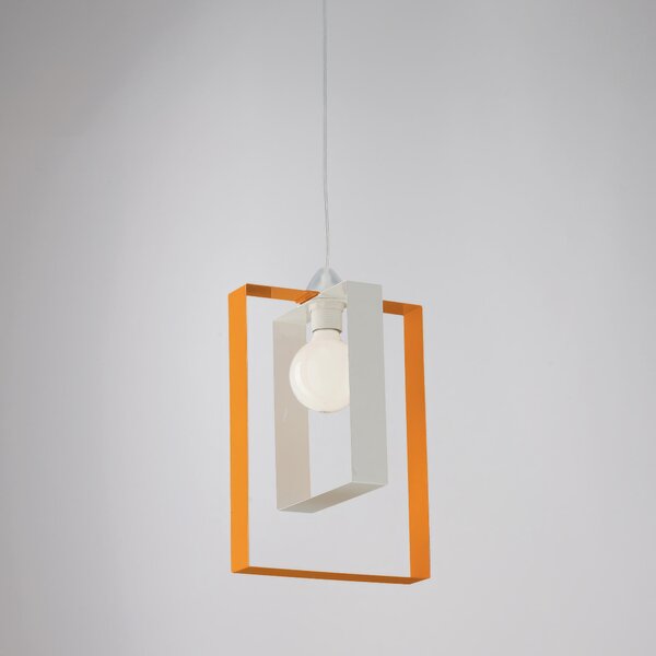 Sospensione Duplo in ferro laccata bianco e arancio 1 luce, altezza 40 Cm, Cavo allungabile fino a 110 Cm, larghezza 25 Cm