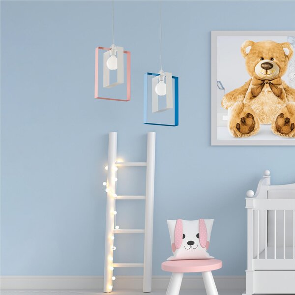 Sospensione Duplo in ferro laccata bianco e arancio 1 luce, altezza 40 Cm, Cavo allungabile fino a 110 Cm, larghezza 25 Cm