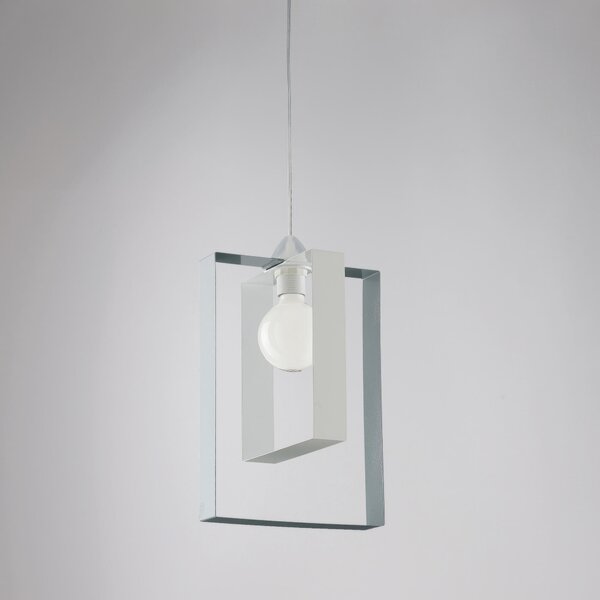 Sospensione Duplo in ferro laccata bianco e grigio 1 luce, altezza 40 Cm, Cavo allungabile fino a 110 Cm, larghezza 25 Cm