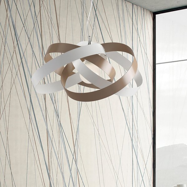 Sospensione Vertigo in ferro laccata bianco e tortora 1 luce, altezza 25 Cm, Cavo allungabile fino a 125 Cm, larghezza 54 Cm