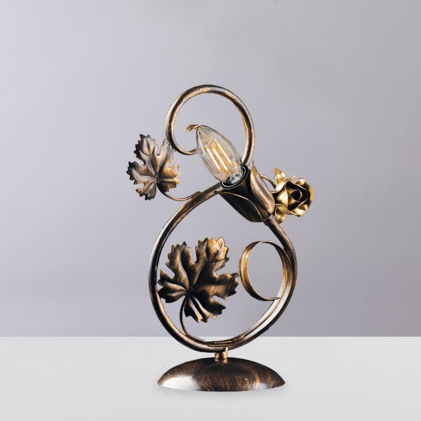 Lumetto Iris in ferro laccato marrone con decorazione oro 1 luce , altezza 30 Cm, larghezza 21 Cm