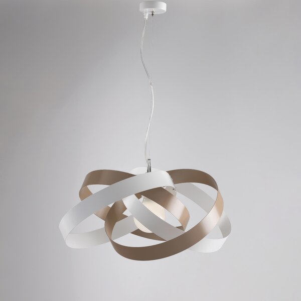 Sospensione Vertigo in ferro laccata bianco e grigio 1 luce, altezza 25 Cm, Cavo allungabile fino a 125 Cm, larghezza 54 Cm