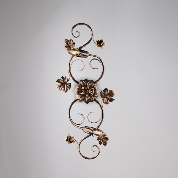 Plafoniera Iris in ferro laccato marrone con decorazione oro 2 luci , altezza 17 Cm, misure 73 X Cm