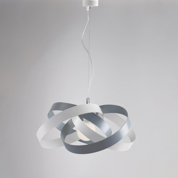 Sospensione Vertigo in ferro laccata bianco e tortora 1 luce, altezza 25 Cm, Cavo allungabile fino a 125 Cm, larghezza 54 Cm