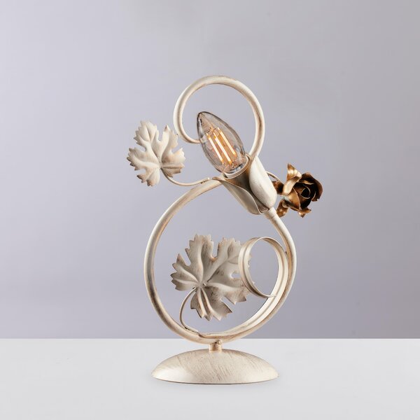 Lumetto Iris in ferro laccato avorio con decorazione decap� e rosa oro 1 luce , altezza 30 Cm, larghezza 21 Cm