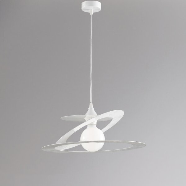Sospensione Geko in taglio laser ferro laccato bianco 1 luce, altezza 18 Cm, Cavo allungabile fino a 118 Cm, larghezza 40 Cm bianco