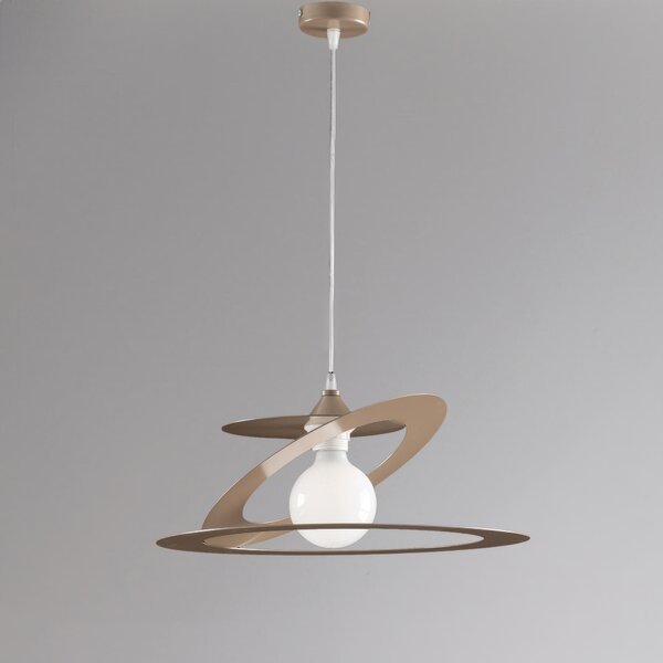 Sospensione Geko in taglio laser ferro laccato tortora 1 luce, altezza 18 Cm, Cavo allungabile fino a 118 Cm, larghezza 40 Cm
