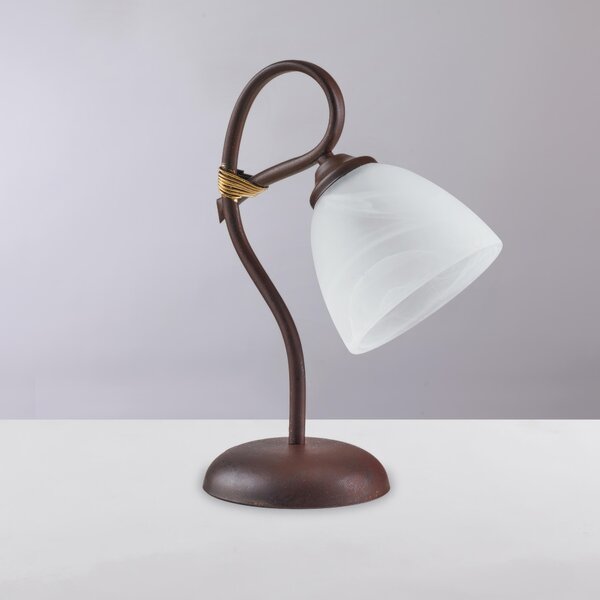 Lumetto Dallas in ferro laccato nero con decorazione ruggine e vetro alabastro bianco 1 luce, altezza 31 Cm, larghezza 23 Cm