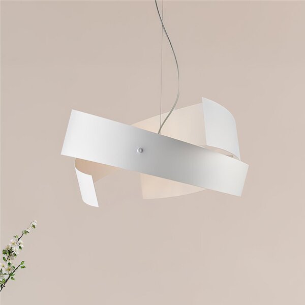 Sospensione in ferro taglio laser laccato bianco con cavo in acciaio regolabile 3 luci ELISA Dimensioni 57xh 29 cm Cavo allungabile fino a 122 Cm colore bianco