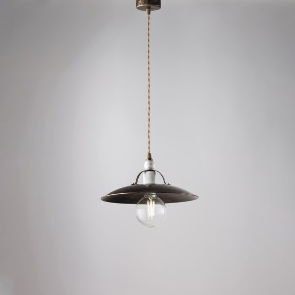 Sospensione Cantina in ferro laccato marrone con decorazione oro e rifiniture bianche 1 luce, altezza 14 Cm, Cavo allungabile fino a 74 Cm, larghezza 30 Cm