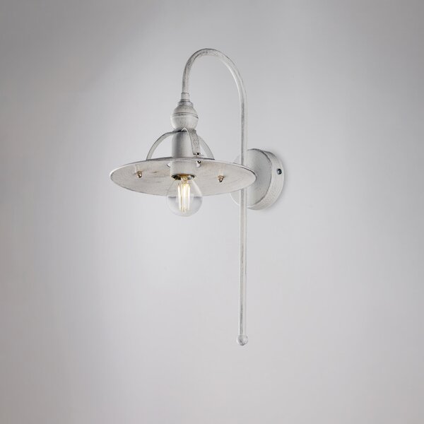 Applique Cantina in ferro laccato bianco con decorazione argento 1 luce , altezza 38 Cm, larghezza 25 Cm