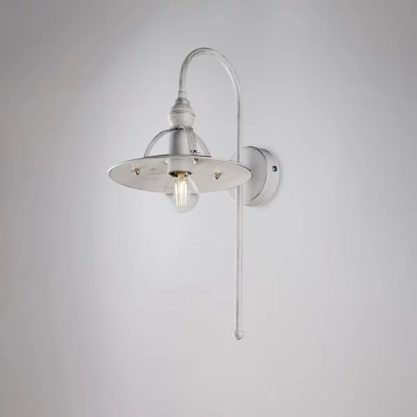 Applique Cantina in ferro laccato bianco con decorazione argento 1 luce , altezza 38 Cm, larghezza 25 Cm