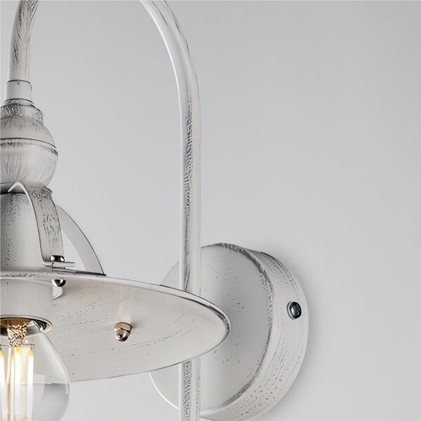 Applique Cantina in ferro laccato bianco con decorazione argento 1 luce , altezza 38 Cm, larghezza 25 Cm