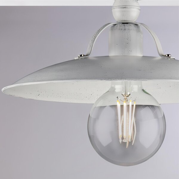 Plafoniera Cantina in ferro laccato bianco con decorazione Bianco / Argento 1 luce , altezza 14 Cm, larghezza 30 Cm