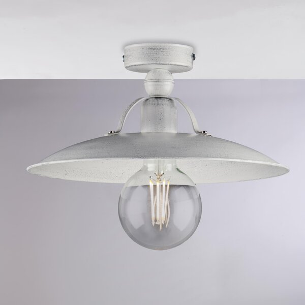 Plafoniera Cantina in ferro laccato bianco con decorazione Bianco / Argento 1 luce , altezza 14 Cm, larghezza 30 Cm