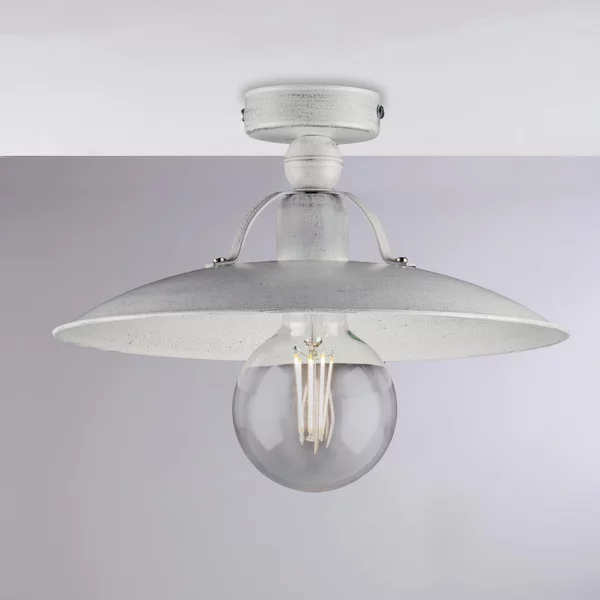 Plafoniera Cantina in ferro laccato bianco con decorazione Bianco / Argento 1 luce , altezza 14 Cm, larghezza 30 Cm