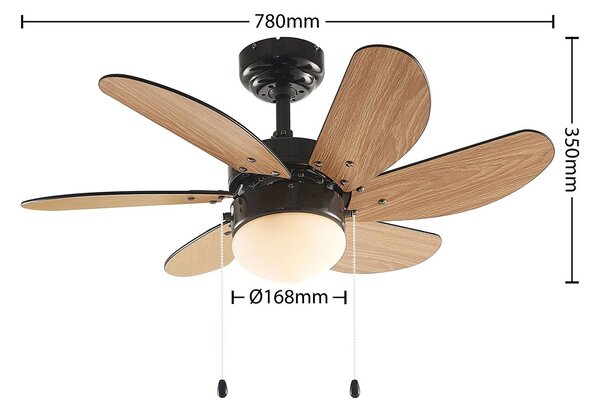 Lindby ventilatore da soffitto Minja, nero, silenzioso, 78 cm, E14 Minja, Nero, Soggiorno / Sala da pranzo, Metallo, Moderno