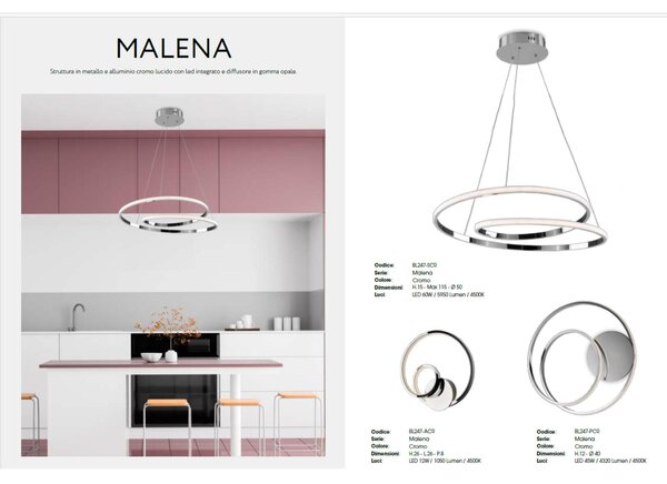 Sospensione in metallo e alluminio bianco con led integrato e cavi elettrici regolabili MALENA Diametro 50x h 11-MAX 115 cm Colore bianco